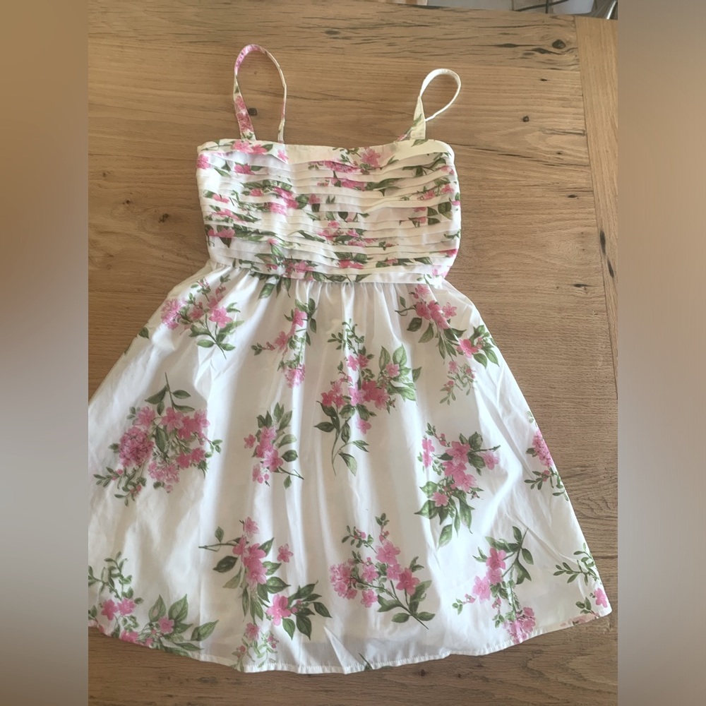 Blu Pepper Floral Tucked Mini Spaghetti‎ Strap White Pink Dress Women’s M NWT